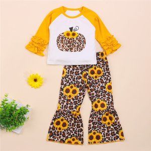Sunflower Pumpkin Leopard Leggings Girls Outfit